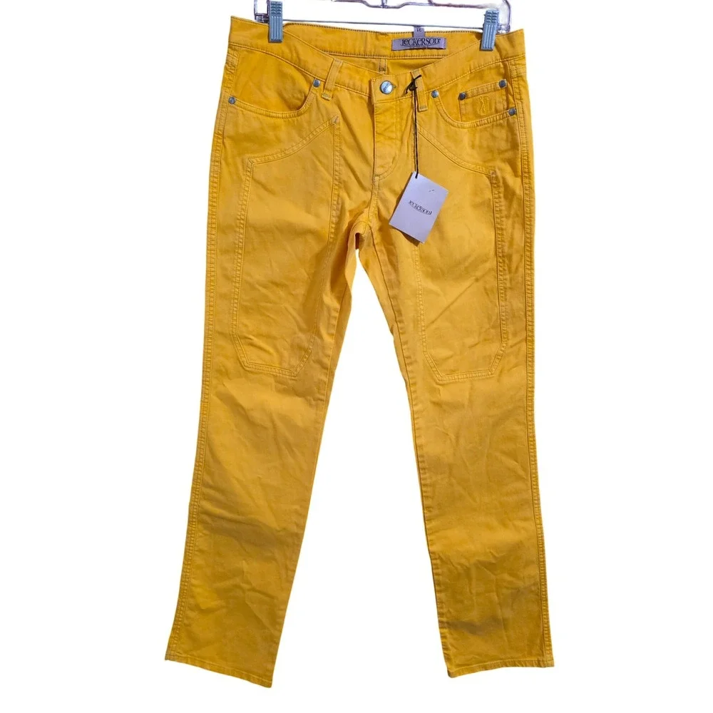 Jeckerson Women's Donna Ochre Yellow Gabardine 5-Pocket Golf Pants Italy Size 31